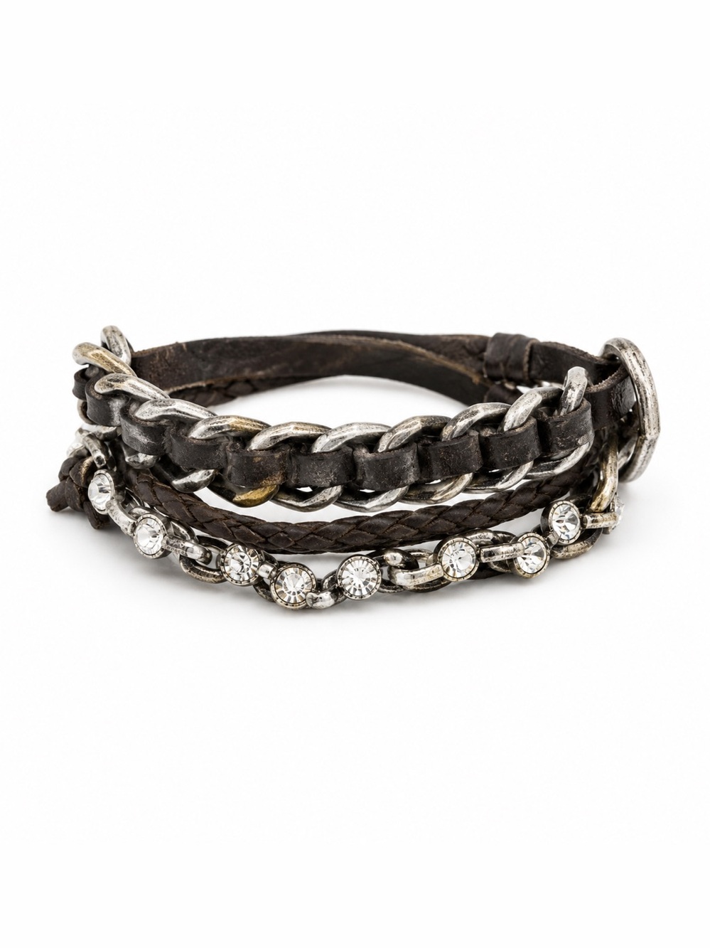 Chloe + Isabel Multi-Row Metallic Leather and Rhinestone Bracelet - Silver